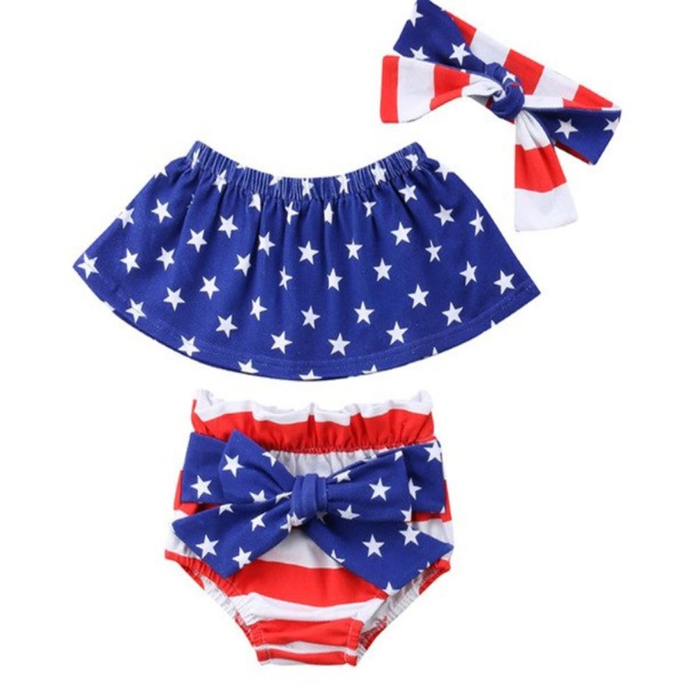 3-6 Months US Flag Baby 3pcs Cotton Outfit
